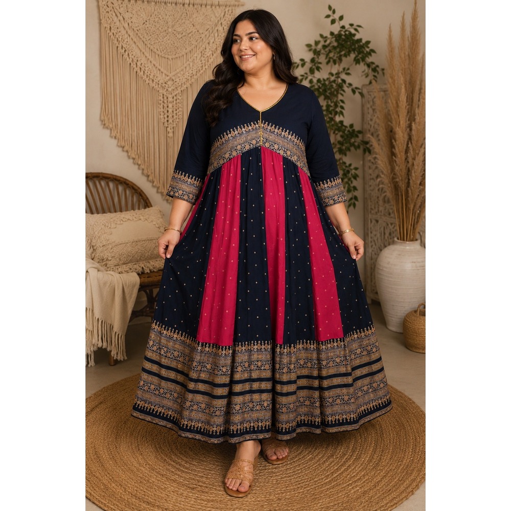 Boho Indian Inspired Anarkali Festival Maxi Dress Patchwork‎ Resortwear Size XL